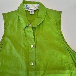 Tommy Bahama XS Linen Sleeveless Button Down Dress Green Casual Summer